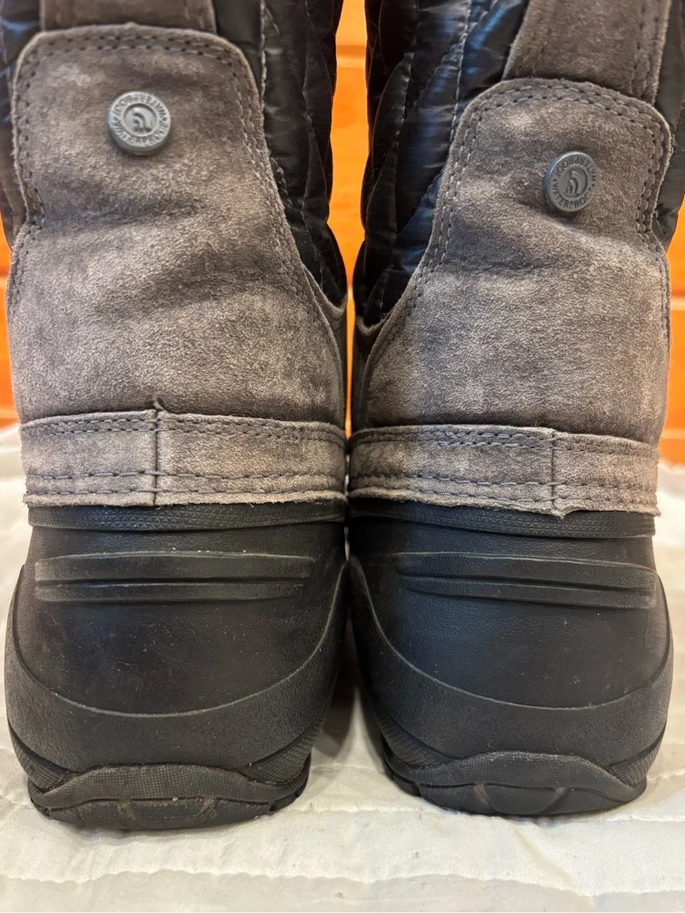 The North Face Thermoball Utility Tall Quilted Snow Boots Gray Blue Women's 8.5